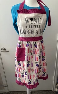 Pantry Wine A Little Laugh A Lot Women’s APRON W/Pocket COTTON Purple/Pink - Picture 1 of 8
