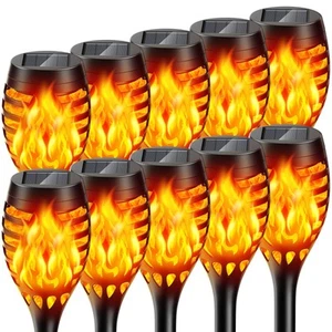 Solar Outdoor Lights, 10 Pack Solar Torch with Flickering Flame Waterproof, S... - Picture 1 of 8