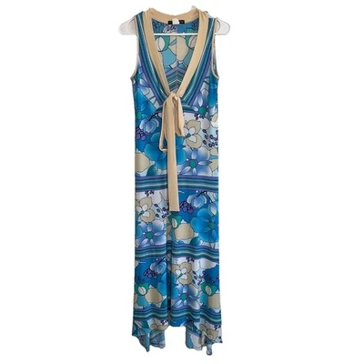 Maxi Vestido de Verano EVA VARRO Sin Mangas Azul Floral Arte Para Usar MOD Grande EE. UU. AE2 Foto 1 de 4