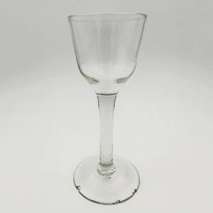 ANTIQUE GEORGIAN WINE GLASS PLAIN STEM c1750 Chips to Foot - Picture 1 of 13