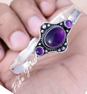 Bracciale in argento sterling 925 con pietra preziosa ametista viola regalo... - Immagine 1 di 4