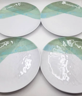 4 platos de cena de melamina Nautica Home 11"/azul marino-verde espuma de mar y blanco/plástico (A) Foto 1 de 4