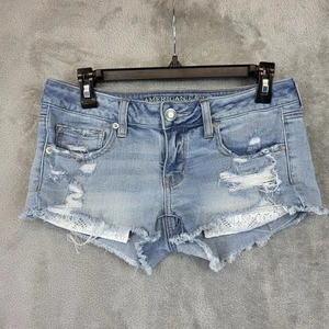 Pantalones Cortos American Eagle Para Mujer 6 Azul Súper Bajo Pantalón Corto Envejecido Jean Denim - Imagen 1 de 12