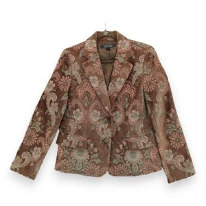 NWT KASPER Tapestry Brocade Blazer Jacket Brown Floral Paisley Pattern Size 12 - Picture 1 of 5