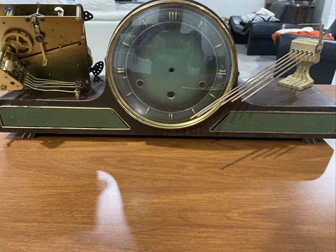 Lauffer Mantle Clock Westminster Chime Green Mid Century Clock With Movement Cover