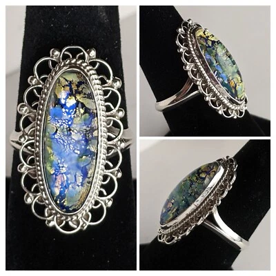 Sterling Silver Ammolite Doublet Ring 5.6g Sz 7 Signed Gadi - Image 1 of 4