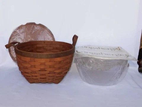 BRAND NEW Longaberger Merlot 10" American Work Basket w/Lid & Protector Set Cover