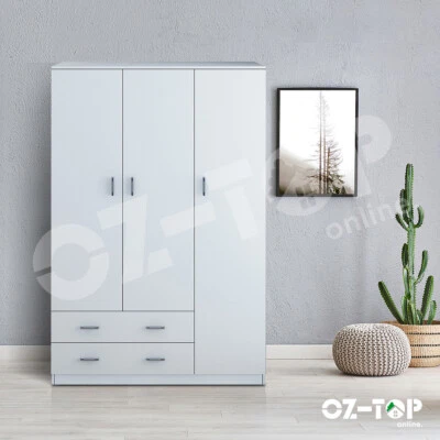 3 Doors Wardrobe Cabinet Unit Bedroom Clothes Storage Organiser Cupboard White - image 1 of 4