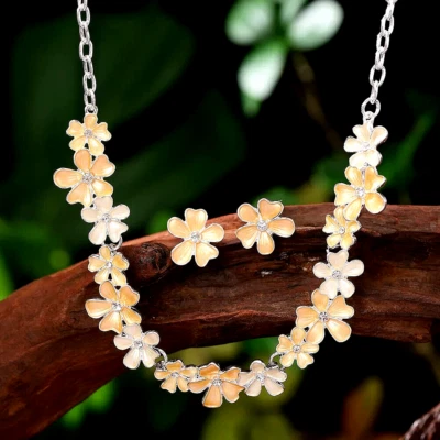 AVIANNA DESIGNER 时尚珐琅黄色花朵项链和耳环套装 — 第 1/2 张图片