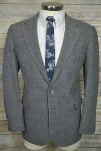 Haggar Mens Gray HERRINGBONE TWEED Classic Fit Wool Sport Coat Blazer Jacket 42R