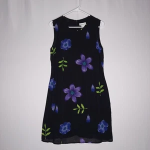 Tessuto Dress Large Sleeveless 90s Vtg Dark Floral Sleeveless Midi Black Purple - Picture 1 of 11