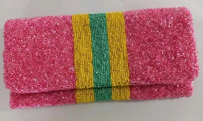 Moyna Beaded Clutch Pink Green Yellow Beaded NICE! - Image 1 of 4