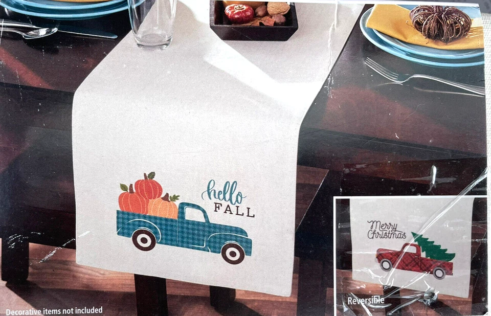 Camión de mesa reversible de vacaciones verde azulado XMas árbol o calabaza 13"X72" nuevo con etiquetas Foto 1 de 2