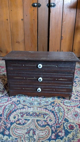 Antique Early Primitive Small Salesman Size Wood 3 Drawer Dresser Chest 12.5" Cover
