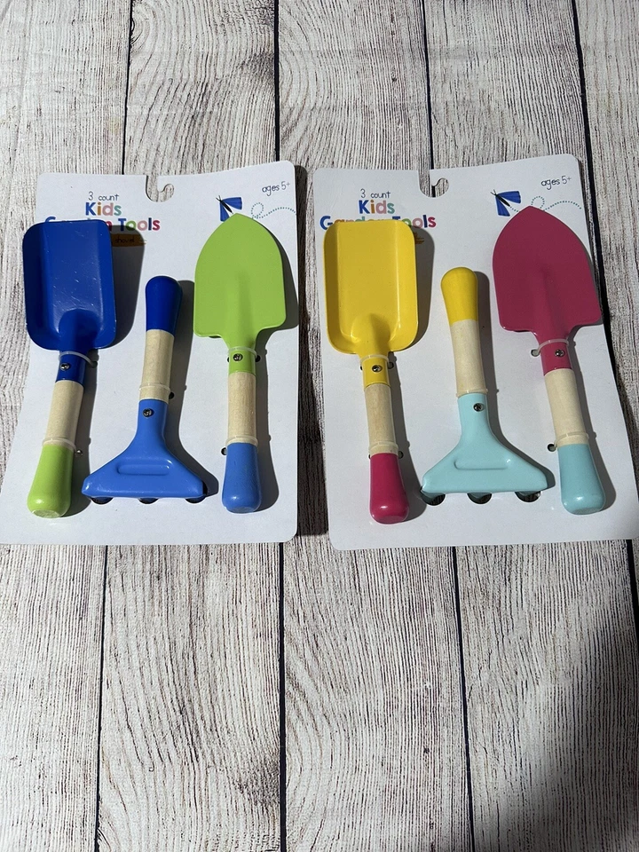 4 Sets of 3 Count Kids Garden Tools Spade Rake Shovel Colorful Age 5