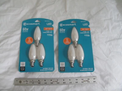 (6) NEW EcoSmart 60w Dimmable LED Soft White 2700K B11 Bulb Candelabra E12 Frost - Image 1 of 4
