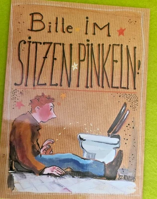 Ansichtskarte "Bitte im SITZEN PINKELN" HUmor Satire Hygiene - Bild 1 von 2