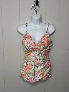 NWOT Ralph Lauren Women’s Pink and Orange Floral Ruched Tankini Top Only Size 10 - Picture 1 of 3