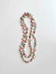 Vintage Pink Peach Green Pastel Beaded Shell Long Layered Opera Necklace - Picture 1 of 9