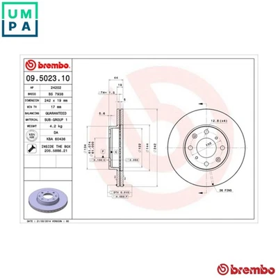 2x BRAKE DISC 09.5023.10 FOR ACURA HONDA INTEGRA/Hatchback CIVIC/MK/II/Shuttle - Image 1 of 4