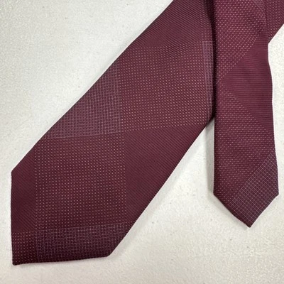 Corbata para hombre Saks Fifth Ave rojo granate a lunares a cuadros 100 % seda Foto 1 de 4