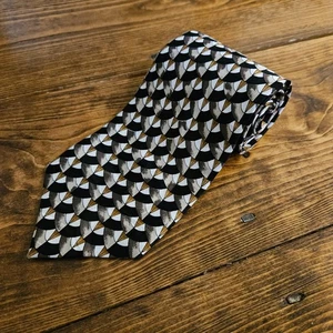 Portofino Le Collezioni 100% Silk Tie Made in USA Black Gold Geometric 56" - Picture 1 of 6
