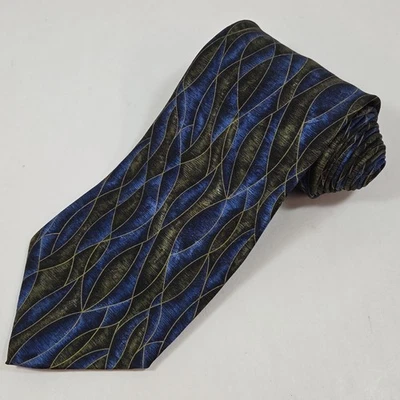J. Ferrar Designer 100% Silk Tie Blue & Gray Abstract 59”x3.75" Made In Italy  - Image 1 of 4