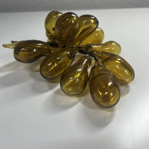 Vintage MCM Hand Blown Brown Glass Cluster of 11Grapes & 2 Brown Leaves, 8” Long - Picture 1 of 5