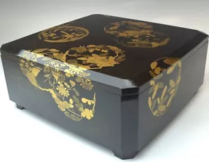 Japanese Antique Meiji Period Flower Pattern Makie Gold width 27cm Authentic JP - Picture 1 of 10