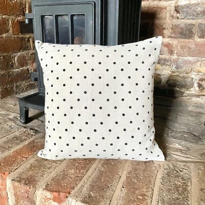 36.Handmade Shabby Chic Black polka dot LINEN Cotton Cushion Cover.Various sizes - Image 1 of 3