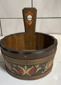 Kleiner Trog mit Tragegriff oder zum Hängen Aufbewahrung Holz oval Bauernmalerei - Bild 1 von 3