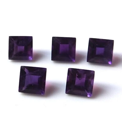 Lote de 5 piezas de piedras preciosas sueltas facetadas amatista africana natural corte cuadrado 6X6 mm Foto 1 de 3