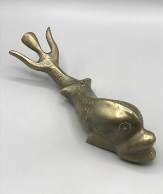 Alter Großer Schwerer Massiv Messing Fisch Figur 1207 Gramm Alt Skulptur - Bild 1 von 4