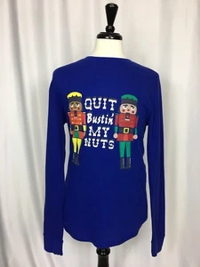 Funny Christmas Thermal Long Sleeve Shirt Mens Size M - Picture 1 of 3