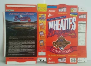 Atlanta Braves 1995 Serie Mundial Campeones Wheaties Caja Plana de Cereales - Imagen 1 de 1