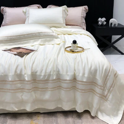 Bedding Set 4pcs Silk Cotton Embroidery Duvet Cover Flat Sheet 2 Pillowcases - Image 1 of 4