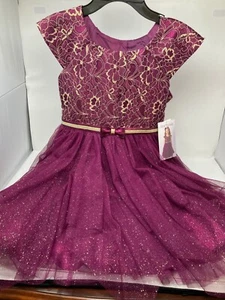 Jona Michelle Girls Wine Red & Gold Lace Special Occasion Party Tulle Dress 12 - Picture 1 of 2