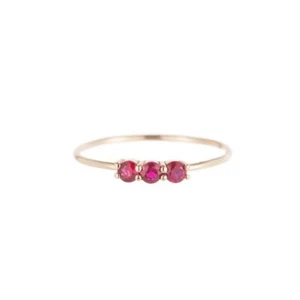 Round Simulated Ruby Three-Stone Wedding Ring For Women In Solid 10K Yellow Gold - Picture 1 of 4