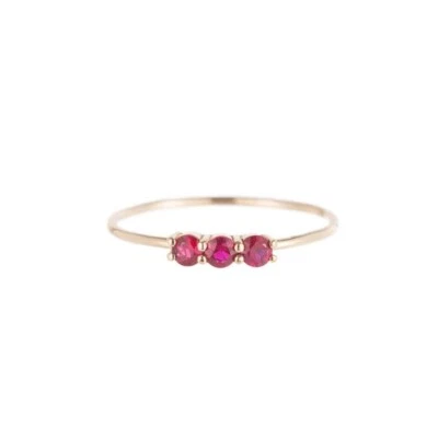 Round Simulated Ruby Three-Stone Wedding Ring For Women In Solid 10K Yellow Gold - Image 1 of 4