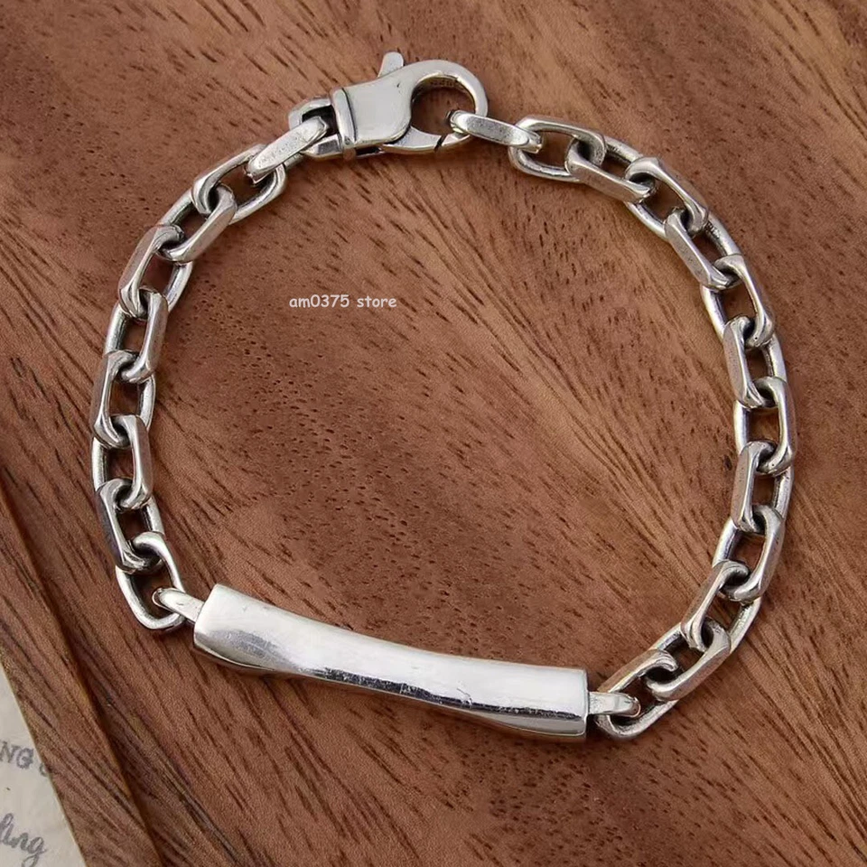 Real 925 Sterling Silver Bracelet Women Man 6mm Geometry Tube Cable Link Chain - Image 1 of 4