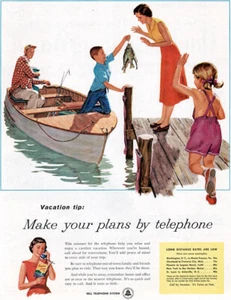 Padre e hijo pesca campana teléfono haz tus planes por teléfono 1956 revista anuncio - Imagen 1 de 1