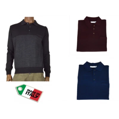OFFICINA TESSILE maglia maglione polo in lana da uomo fantasia - Immagine 1 di 4