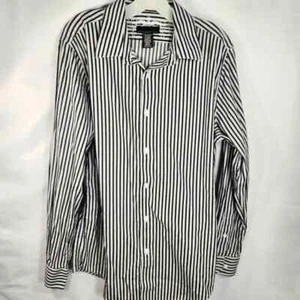 Attention NWOT Black Grey White Striped Button Down Shirt Size Medium 38-40 - Picture 1 of 9