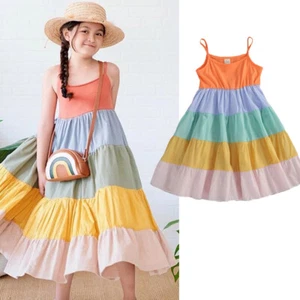 Infant Toddler Dresses Baby Girls Sleeveless Clothes Rainbow Summer Kids Dresses - Picture 1 of 13