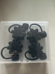 4pc Black Flower Straw Toppers Caps Reusable Silicone Straw Protector NEW - Picture 1 of 2