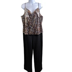 Adrianna Papell Women's Leopard Print Jumpsuit Size 16W Vegas Mob Wife Glam - Picture 1 of 14