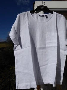 Brand New Lands End 100% linen top size 20-22 XL linen t- shirt pocket - Picture 1 of 16