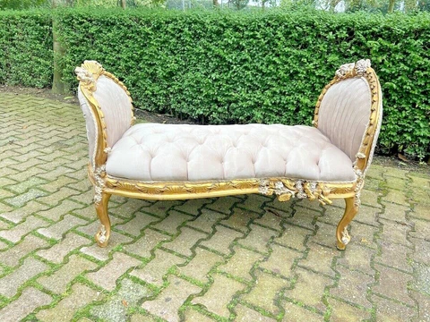 New French Louis XVI Style in Tan and Gold Leaf Chaise/Bench/Settee Cover