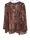 New Directions Size 3X Womens Top Floral Bell Sleeve Sheer Boho Blouse