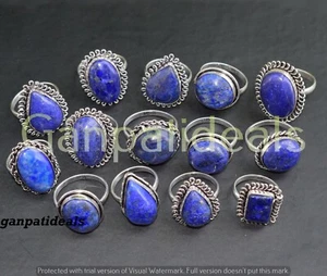 ¡Venta a granel! Lote al por mayor de anillos enchapados en plata 925 de anillos de piedras preciosas de lapislázuli - Imagen 1 de 8